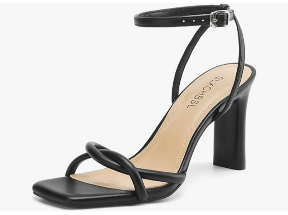 Chunky Block Heels for Women, Square Open Toe Buckle Heeled Sandals Size 9